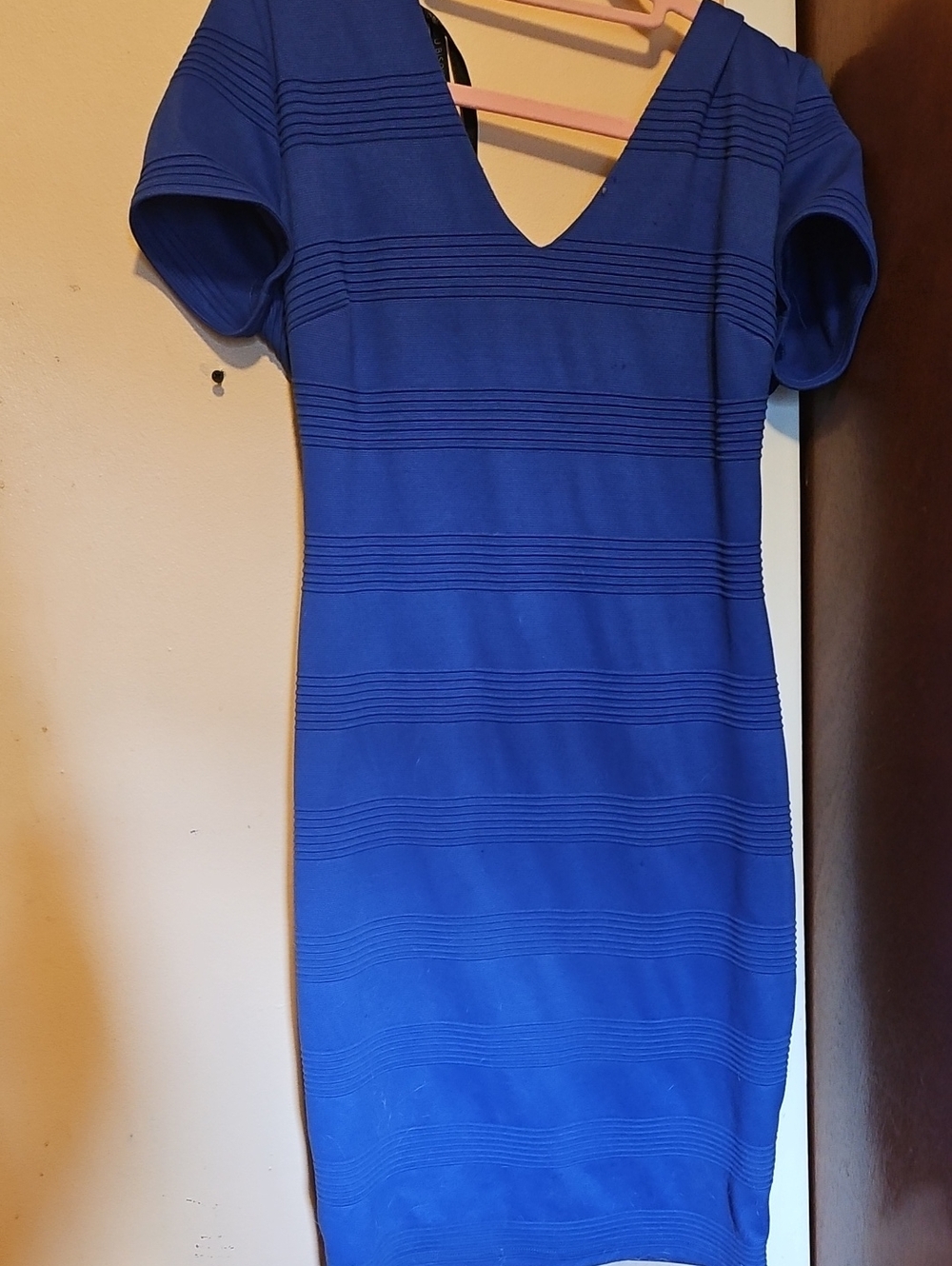 Bisou Bisou Royal Blue V-Neck Short Sleeve Midi Dress